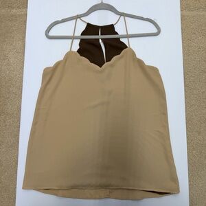 Express Barcelona Reversible Scalloped Cami Tank Top Tan Brown Keyhole Med